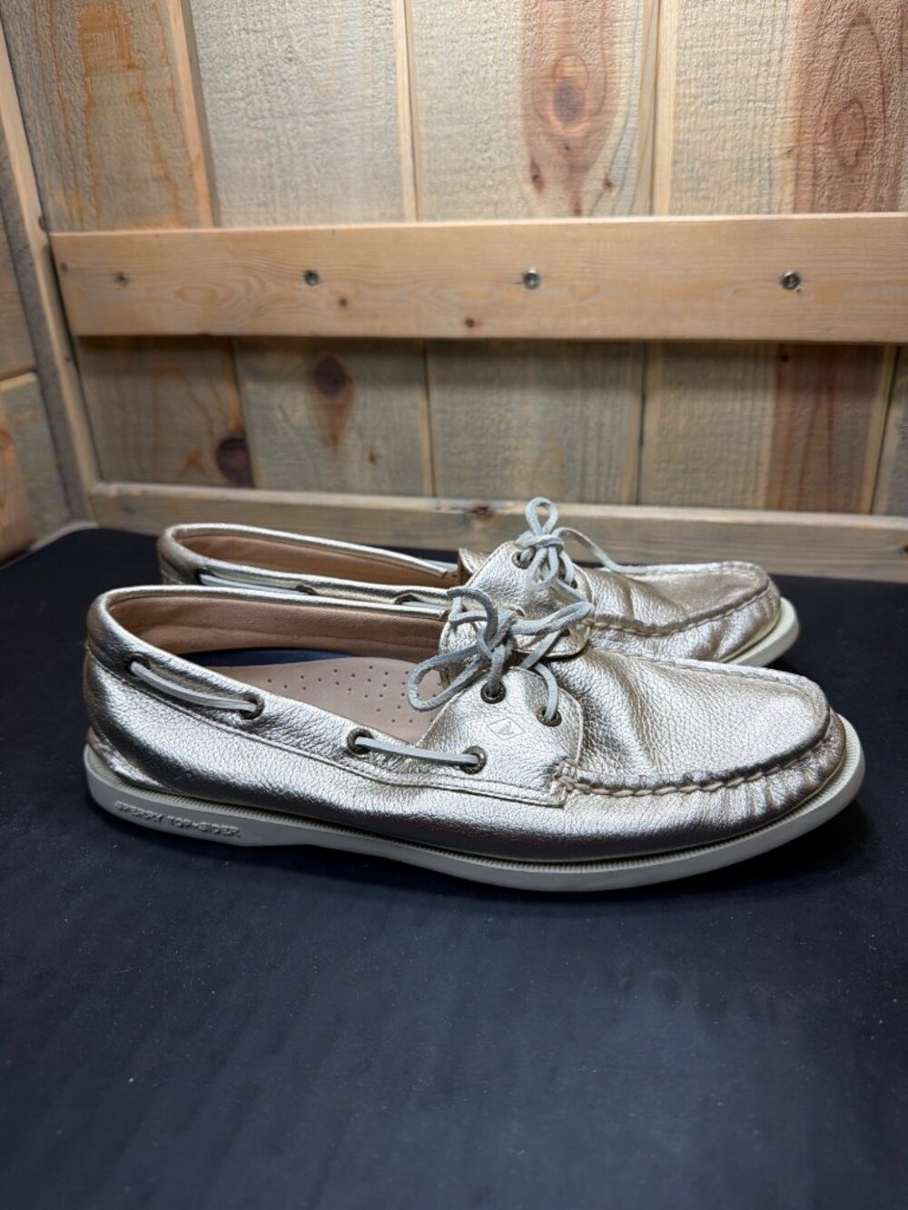 Sperry Top-Sider Womens 10 Gold Metallic Leather Boat Shoes Loafers STS81368